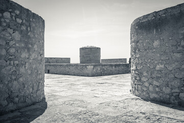 Obraz premium Black-white pictures of the famous Chateau D'If in France not far away from the coast of the city of Marseille. It is famous for being part of adventure novel The Count of Monte Christo
