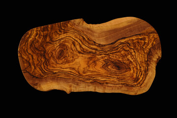 olive wood cutting board isolated on black