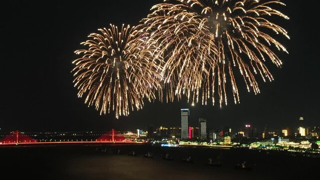 Fireworks at night beautiful blooming fireworks