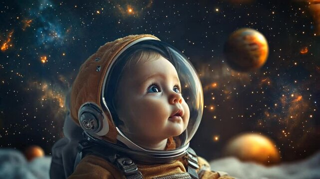 dream big follow your dreams concept with a baby astronaut in a space suit in space