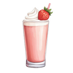 Isolated red strawberry milkshake with creamy texture in a glass, perfect for a refreshing dessert