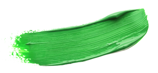 Vibrant green paint brush stroke on transparent background