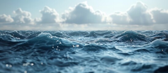 Fototapeta premium Dramatic and Powerful Churning Ocean Waves Crashing in Stormy Seascape with Moody Clouds and Horizon Turbulent and Frothing Sea Water with Aquamarine and Sapphire Tones