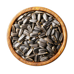 Wooden Bowl Filled with Raw Sunflower Seeds on Transparent Background