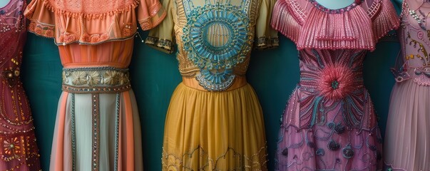 Flapper dresses 1920s with vibrant designs, historical and stylish, Fashion, Bright hues, Photograph, Roaring Twenties