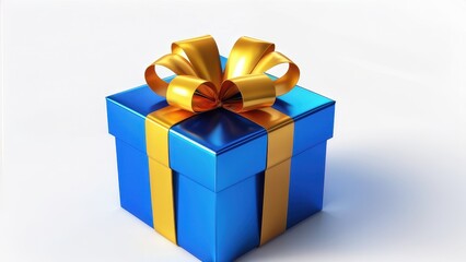 Obraz premium A shiny blue gift box with a golden ribbon, symbolizing celebration and giving.