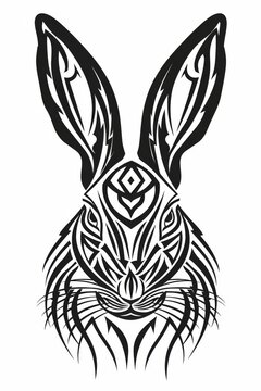 recommend clip art: Rabbit head with tribal designs in simple line drawing.