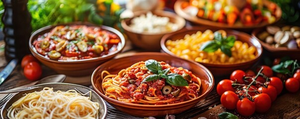 Fototapeta premium Italian regional cuisine with rustic dishes, cultural and flavorful, Culinary, Soft tones, Photograph, Culinary tradition
