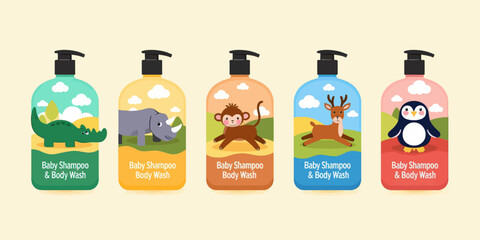 Baby Shampoo and Body Wash Bottles with Animal Designs 
