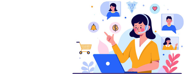 Fototapeta premium Customer Service Illustration with Icons and Chat Bubbles 