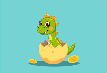 Obraz premium Cute Baby Dinosaur Hatching from Egg 