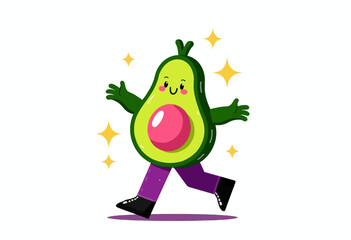 Fototapeta premium Cute Avocado Cartoon Character Running 
