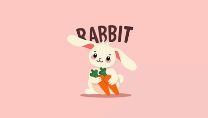 Naklejka premium Cute Cartoon Rabbit Holding Carrots 