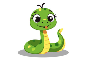 Cute Cartoon Snake with Big Eyes and Tongue Out