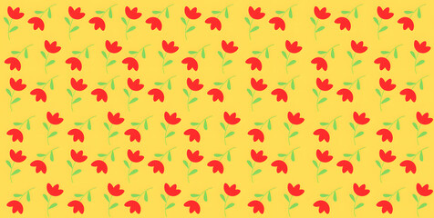 Seamless floral pattern with red flowers and dark yellow background