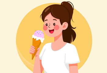 Happy Girl Enjoying Ice Cream Cone