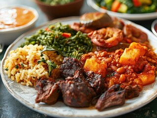 Soul food African American with vibrant dishes, cultural and comforting, Culinary, Bright hues, Photograph, Culinary heritage