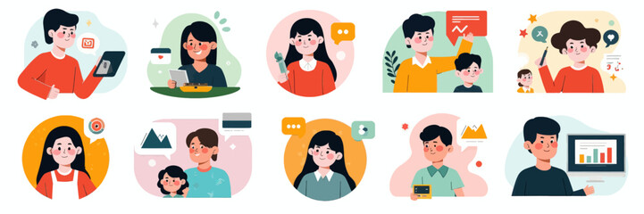 Fototapeta premium Illustrated People with Speech Bubbles 