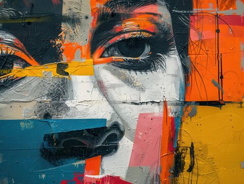 Street Art with dynamic scenes, artistic and rebellious, Art, Bright hues, Painting, Urban expression