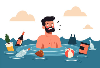 Obraz premium Man Surprised by Ocean Pollution 