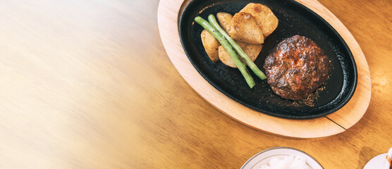 Hamburger steak Japanese style beef patty menu in Japan restaurant