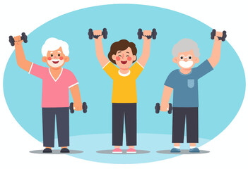Fototapeta premium Senior Citizens Exercising with Dumbbells 