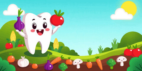 Fototapeta premium Smiling Tooth Holding Vegetables 