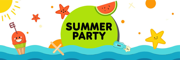 Summer Party Illustration with Watermelon and Ice Cream