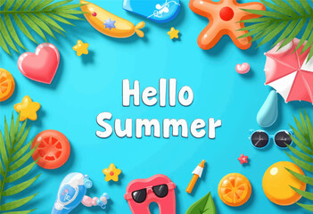 Summer Fun Illustration with Blue Background