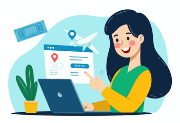 Woman Booking Flight Online 
