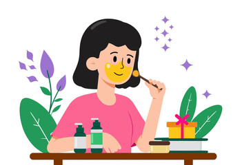 Woman Applying Facial Mask with Brush