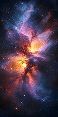 Fototapeta premium A stunning nebula in deep space, glowing with vibrant colors and swirling clouds of gas and dust.