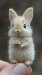 The world's smallest baby white rabbit, perched on someone's finger, is undoubtedly cute and charming.