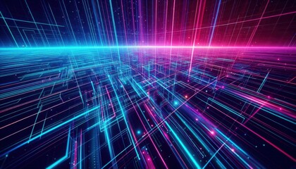 blue and pink neon lines technology background