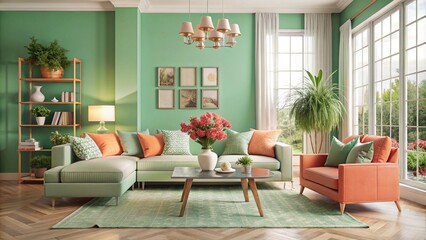  beautiful modern living room ,fresh flowers with natural view