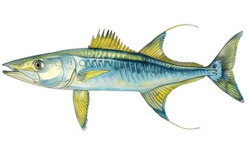 Fototapeta premium Yellowfin barracuda under the sea on a white background