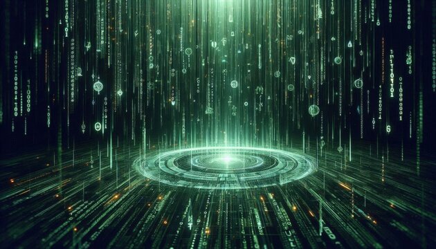 abstract binary green code  raining
