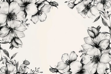 vintage style flower frame Draw with graphics Contains minimalist flowers on a white background