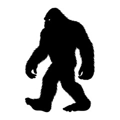 Black Big Foot. Bigfoot Walk Silhouette.