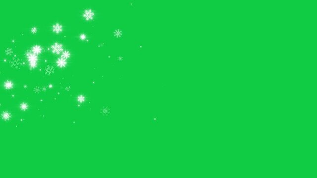 snow flakes trail on green screen loop animation, shiny and glitter snow sparks, Christmas and new year holiday design element	