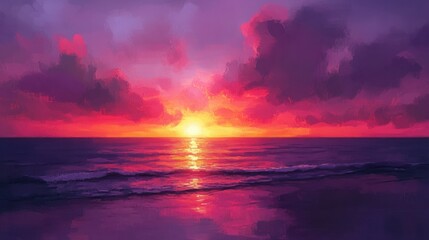 Obraz premium Sunset over the Pacific Ocean, with the sky painted in shades of pink, purple, and orange