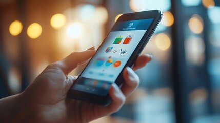 A person interacts with a smartphone displaying various app icons while sitting comfortably at home during the evening