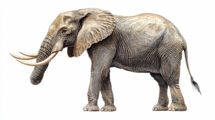 Fototapeta premium Majestic Elephant Portrait in Detailed Strokes on White Background
