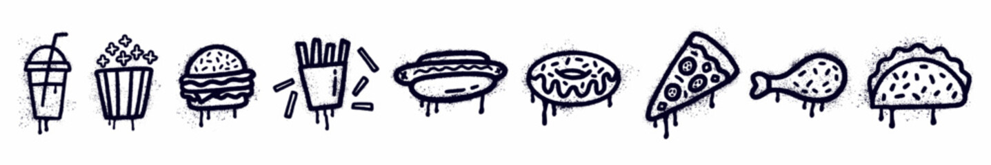 Horizontal vector collection of fast food hand-drawn in graffiti style © Abundzu