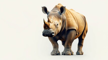 Obraz premium Majestic Rhinoceros Portrait on White Background - Symbol of Strength and Dignity