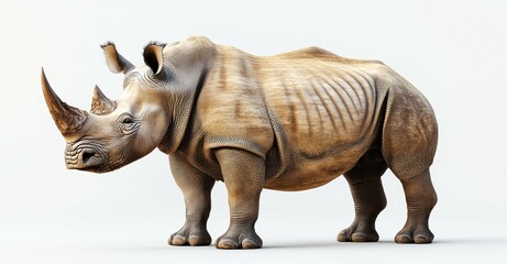 Fototapeta premium A bold and powerful rhinoceros with strong, defined features, set on a white backdrop