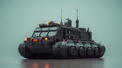 Fototapeta premium Playful Toy Military Transporter on Minimalist Background