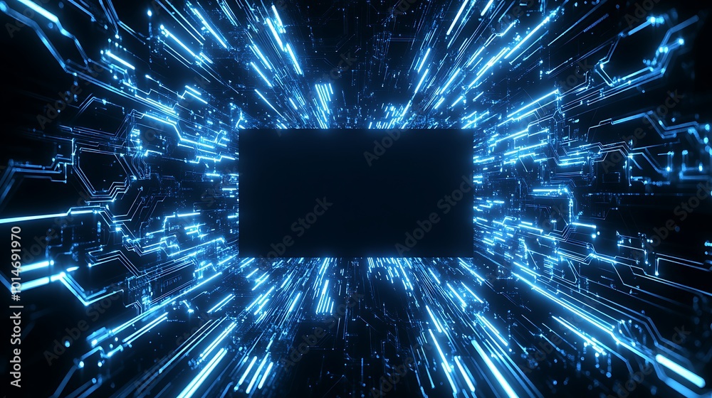 Poster Abstract digital background with glowing lines and a blank space in the center for text or logo.