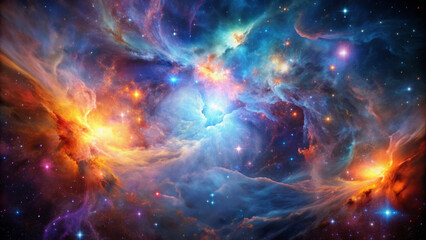 Fototapeta premium stunning cosmic nebula filled with vibrant colors and swirling gases, showcasing beauty of universe. scene evokes sense of wonder and exploration