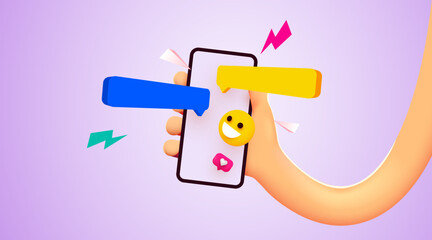 Hand holding phone with messages. Communication and social networking concept.